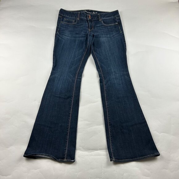 LONG American Eagle Dark Wash Stretch Denim Artist Flare Jeans 12L - Picture 1 of 7